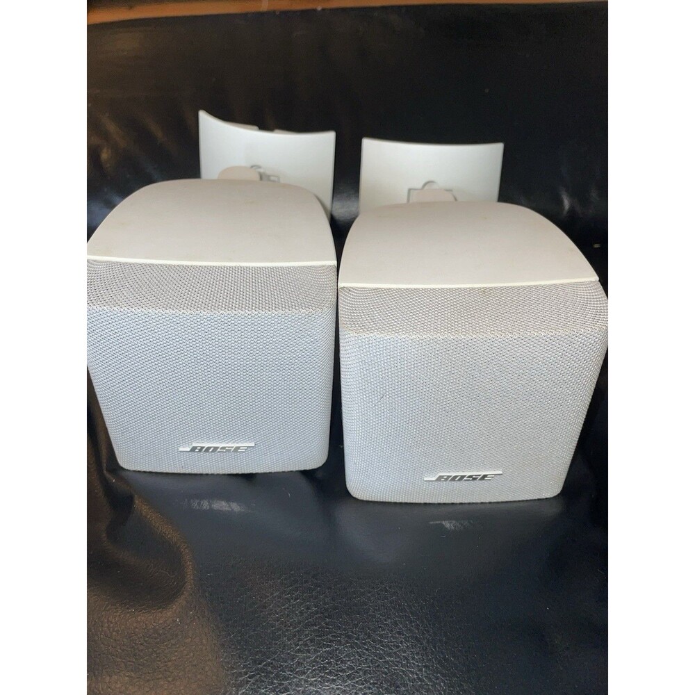 Pair Bose White Single Cube Speakers + Wall Mounts Acoustimass Lifestyle